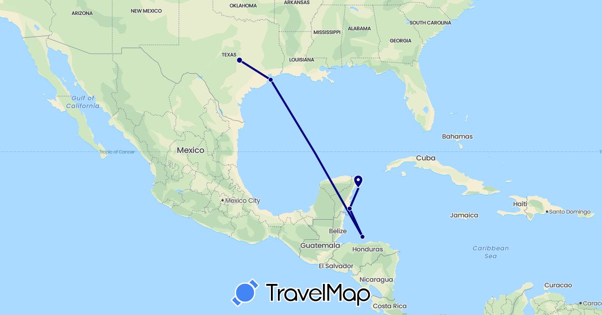TravelMap itinerary: driving in Honduras, Mexico, United States (North America)